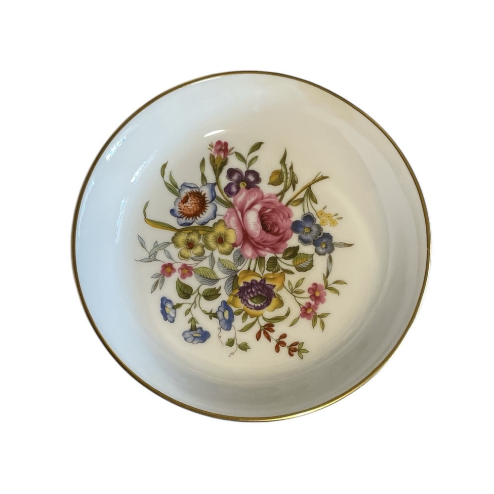 VTG Pin/Trinket Dish Royal Worcester Bone China Round Floral 3-3/4 "diameter